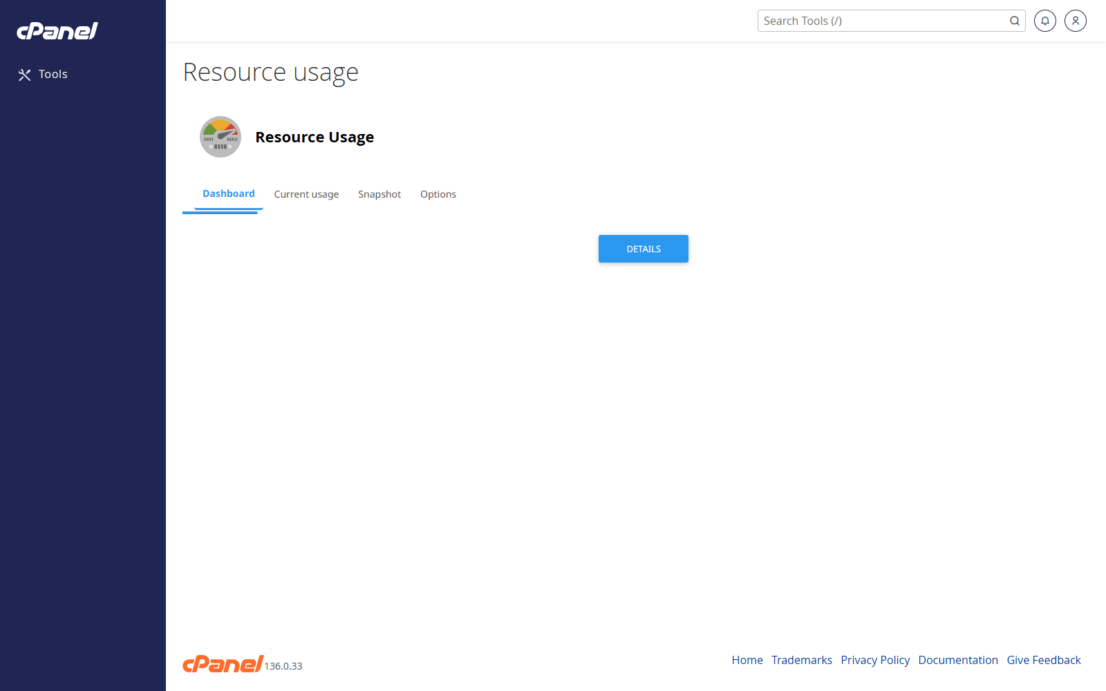 Resource Usage screen in cPanel