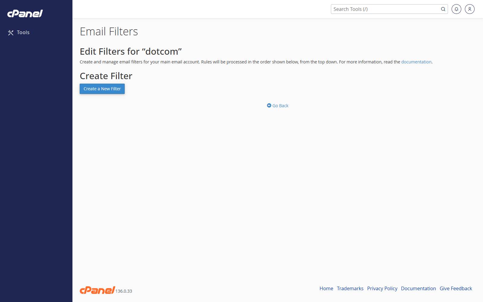 Manage filters for an email account