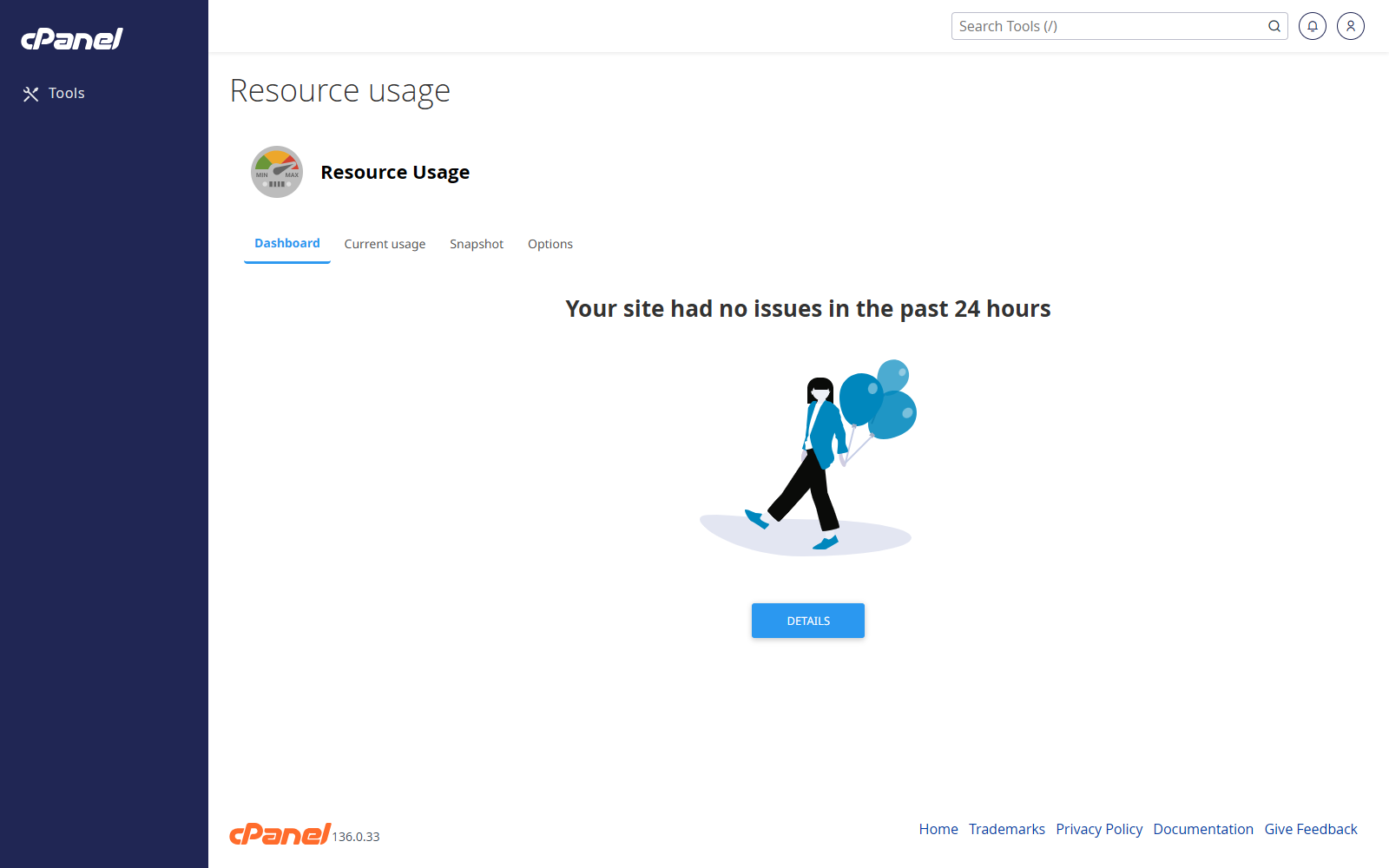 Resource Usage details screen