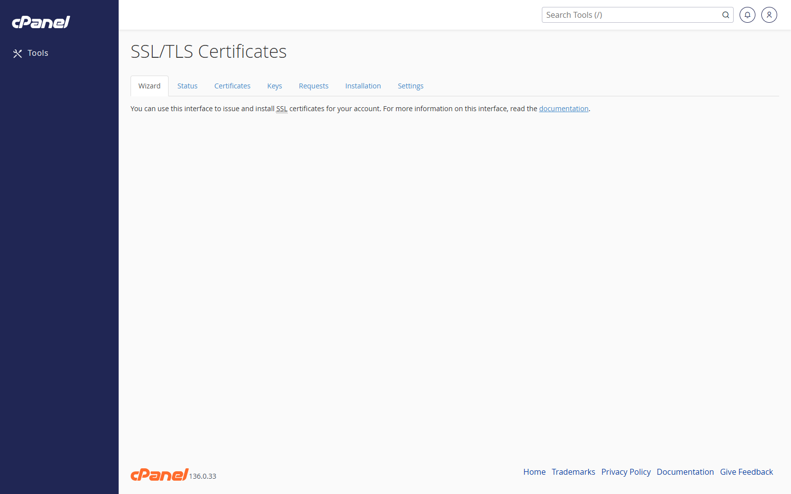 SSL/TLS Certificates wizard tab in cPanel