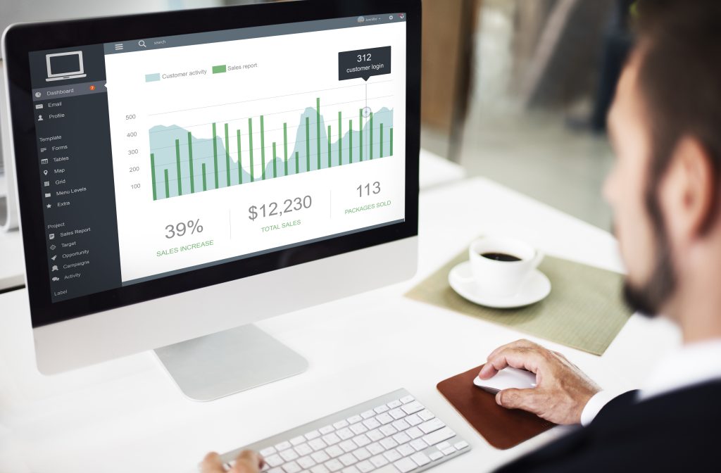 Sales dashboard graphics representing ecommerce metrics