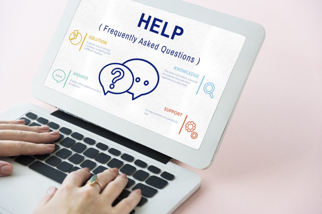 FAQ and customer service icons representing a support knowledgebase