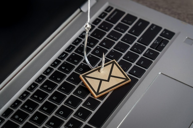 Email inbox with a suspicious message being reviewed carefully