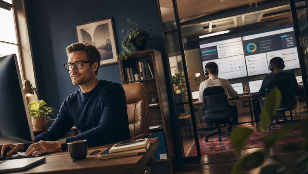 Web design agency owner supported by a white-label hosting helpdesk team