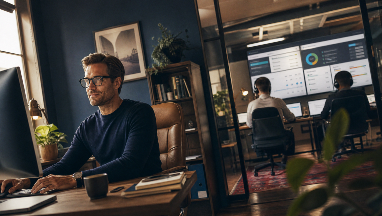 Web design agency owner supported by a white-label hosting helpdesk team